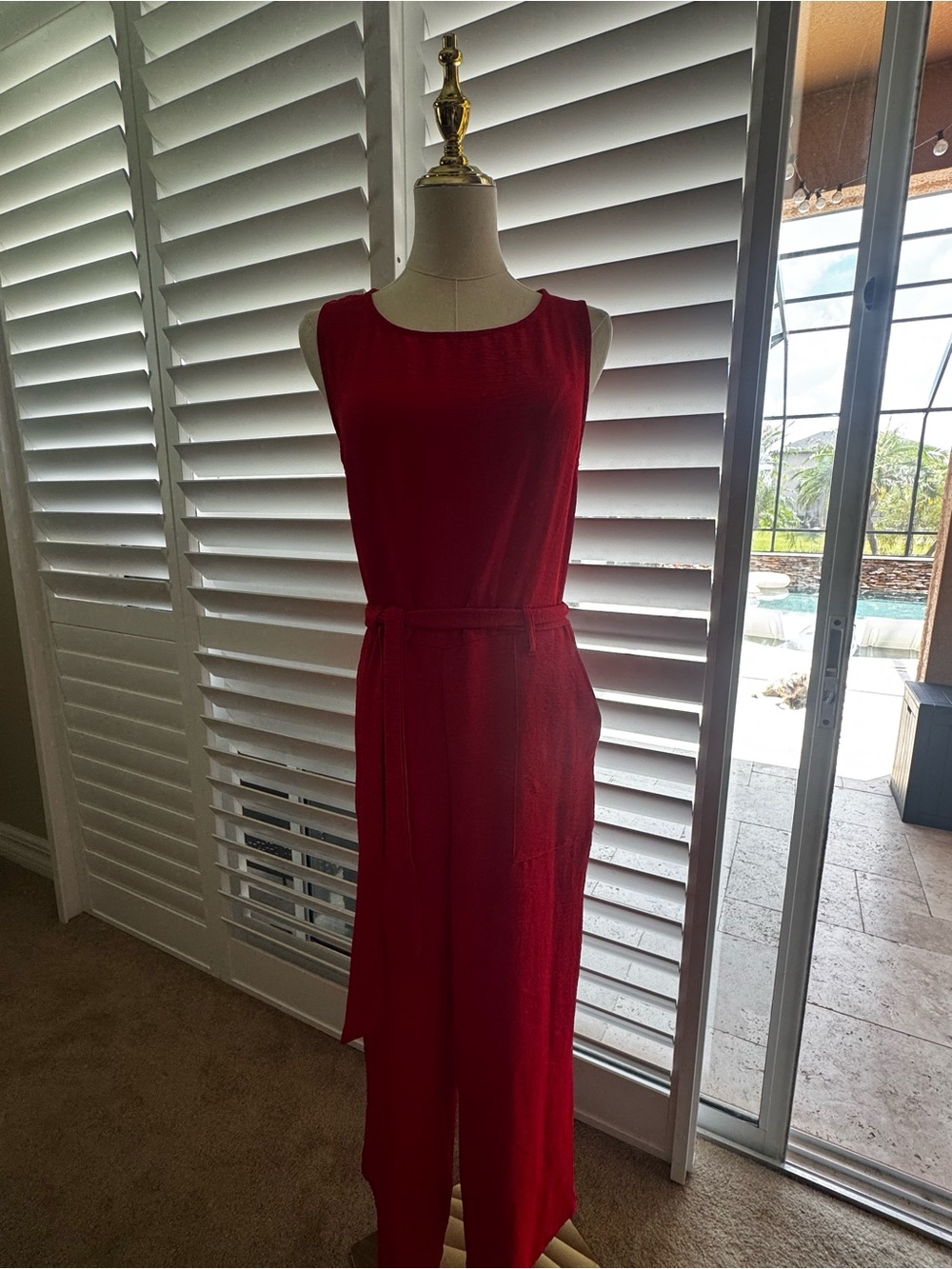 Gilli Red Sleeveless Midi Jumpsuit with Tie Waist